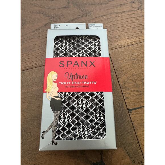 SPANX Uptown Tight-End Tights Diamond Goth Coquette Shaping Black Sz A NWT - Picture 1 of 3